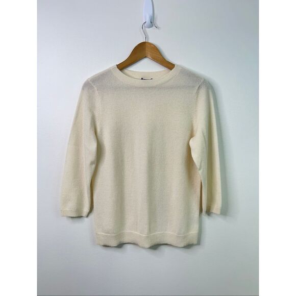Talbots Petite Womens 100% Cashmere Sweater LP Cream Ivory Long Sleeve Crew Neck - Picture 1 of 10